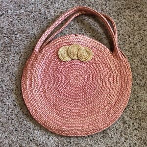 Vintage 1930s 1940s Pink Straw Handbag, Vintage Pale Pink Straw Bag